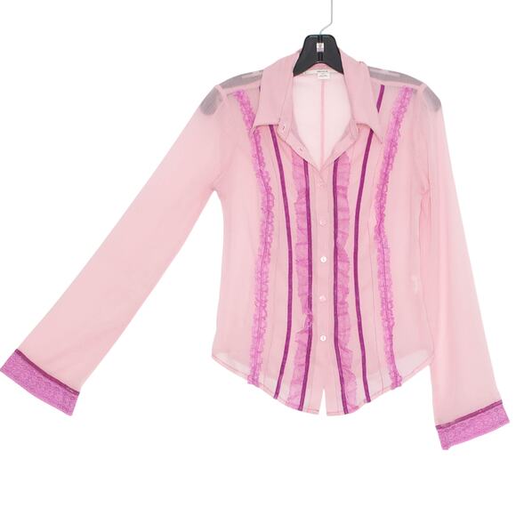 Kimchi Blue Top Coquette Romantic Feminine Sheer Fairy Lace Button Up Pink Small - Picture 5 of 5